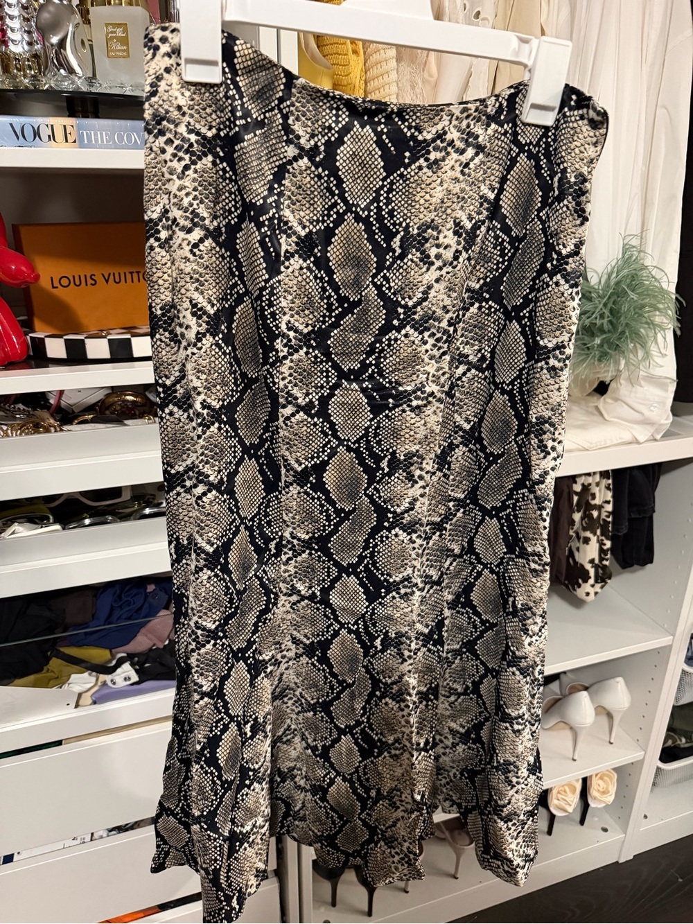 Zara Black & Cream Snake-Print Draped Skirt